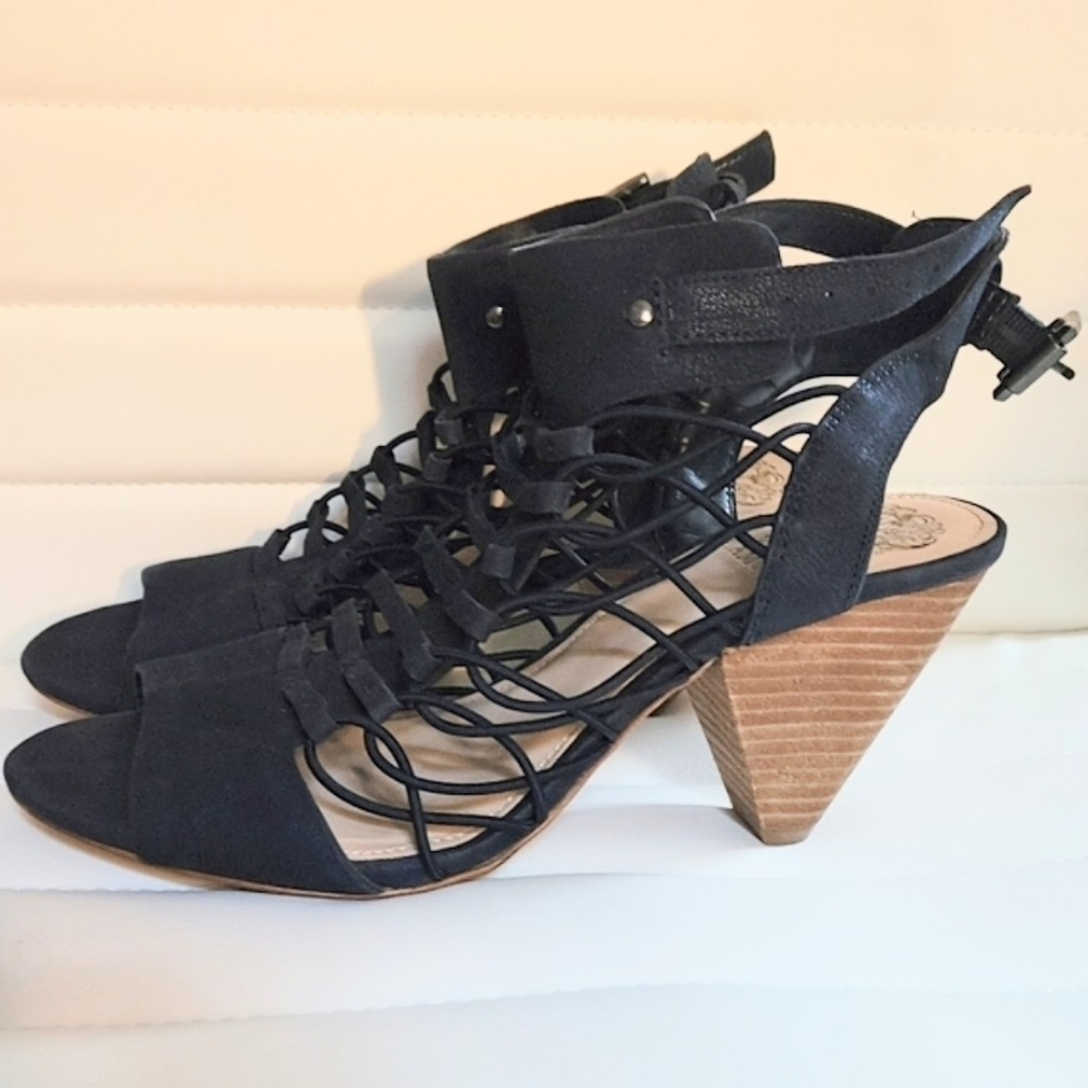 Vince Camuto "EVEL" style navy blue  stacked cone heel